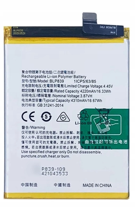 Nowy Akumulator BLP839 Reno 5 Z CPH2211 RENO5 Z Oppo Reno 5 Z