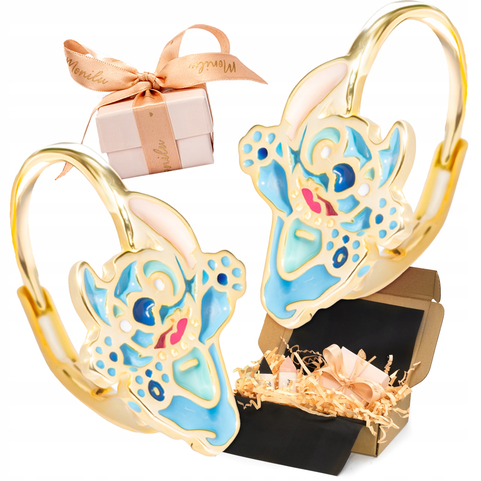 Náušnice pozlacené stříbrné 925 Anglický skákací Stitch pro malé Dárek