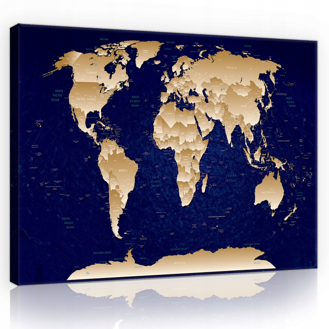 Obraz 100x75 Mapa světa zlaté kontinenty modrý oceán geografie cestování