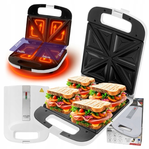 Sendvičovač Toustovač Sandwich 2000 W Nepřilnavý povrch Bílý XL