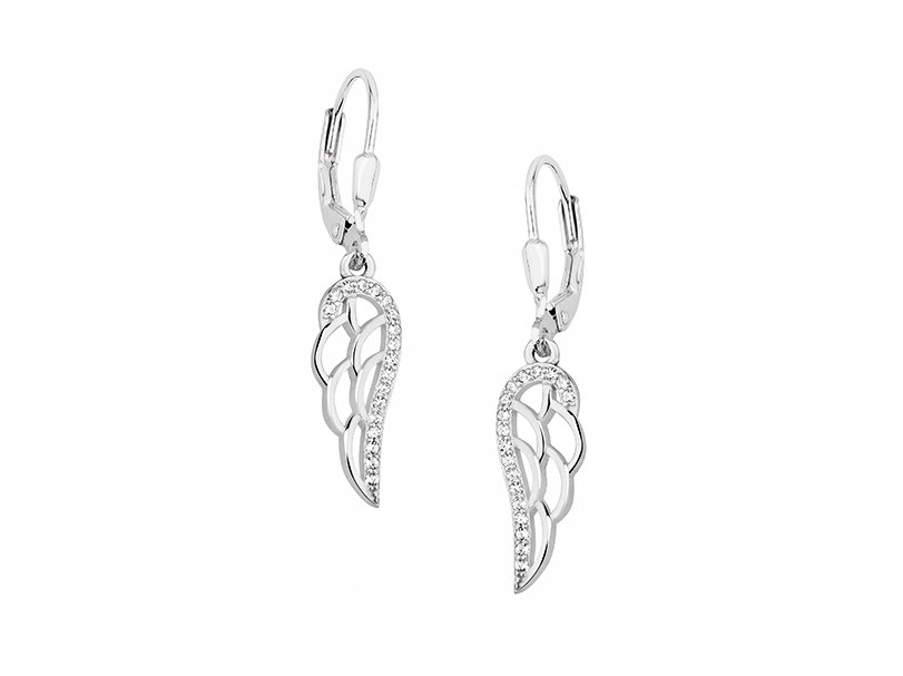 Stříbrné Náušnice Závěsná křídla s zirkony Anglické zapínání Stříbro