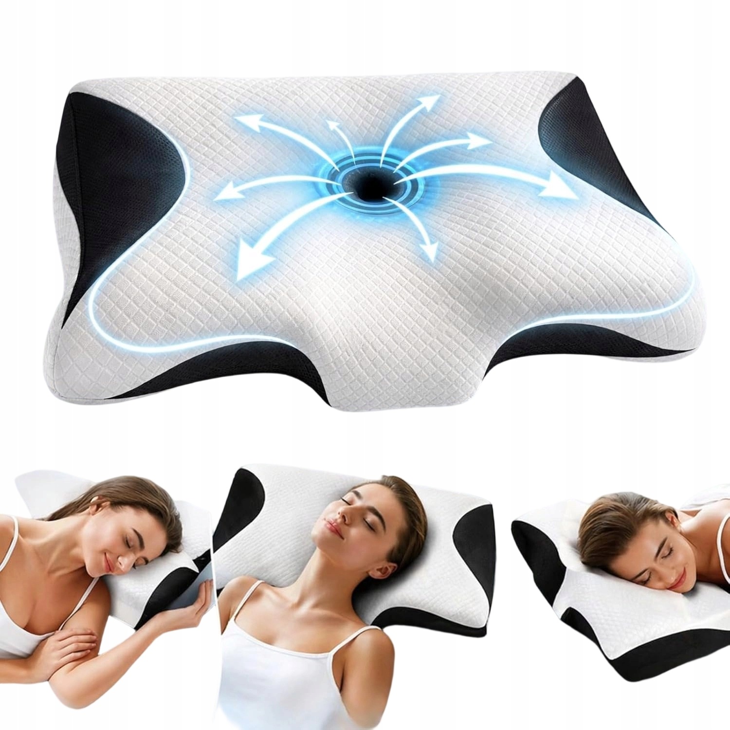 Poduszka Ortopedyczna Memory Foam Na Ból Karku i Pleców ergonomiczna biały