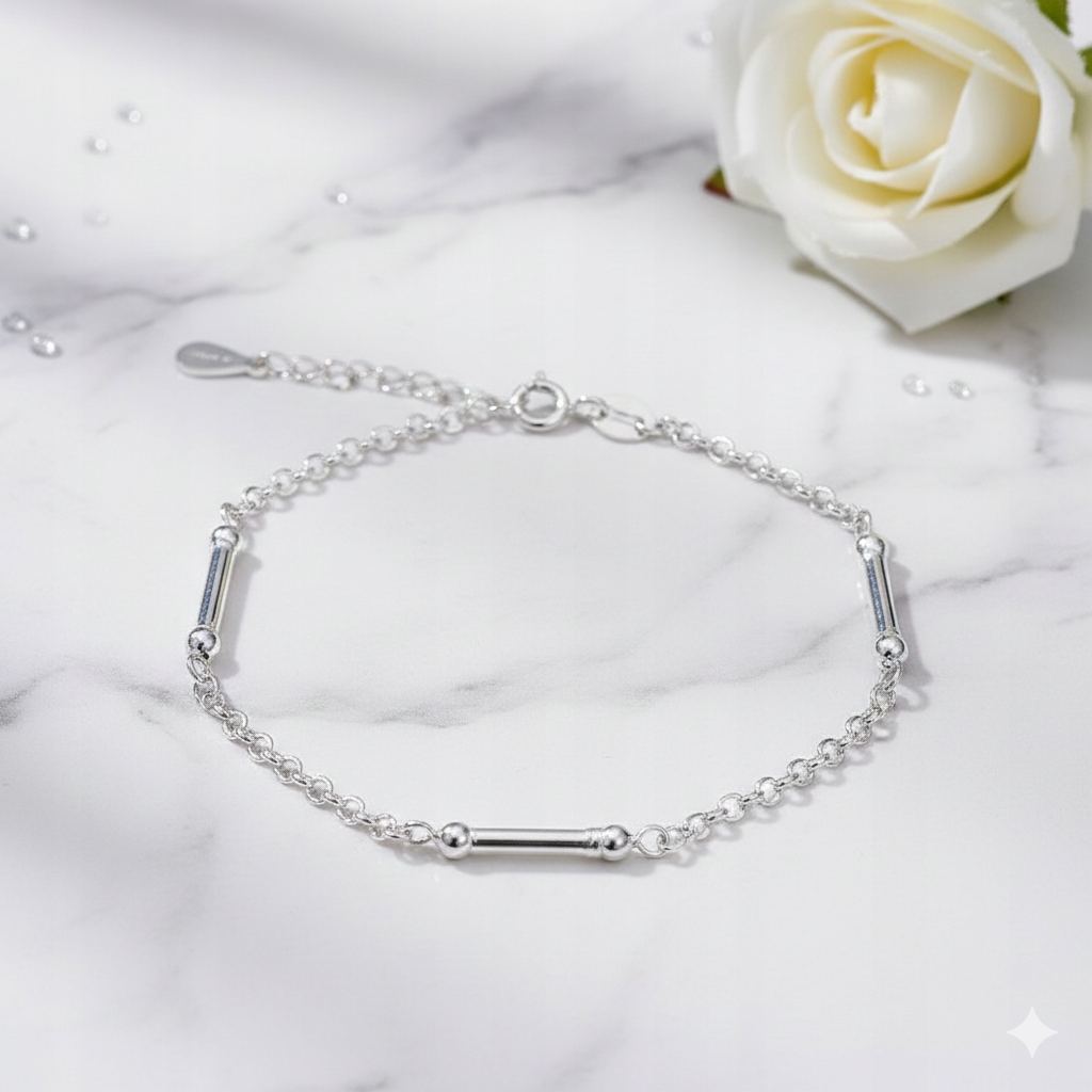 Stříbrný náramek s rhodiovanou pleteninou a hladkou trubkou Ag 925