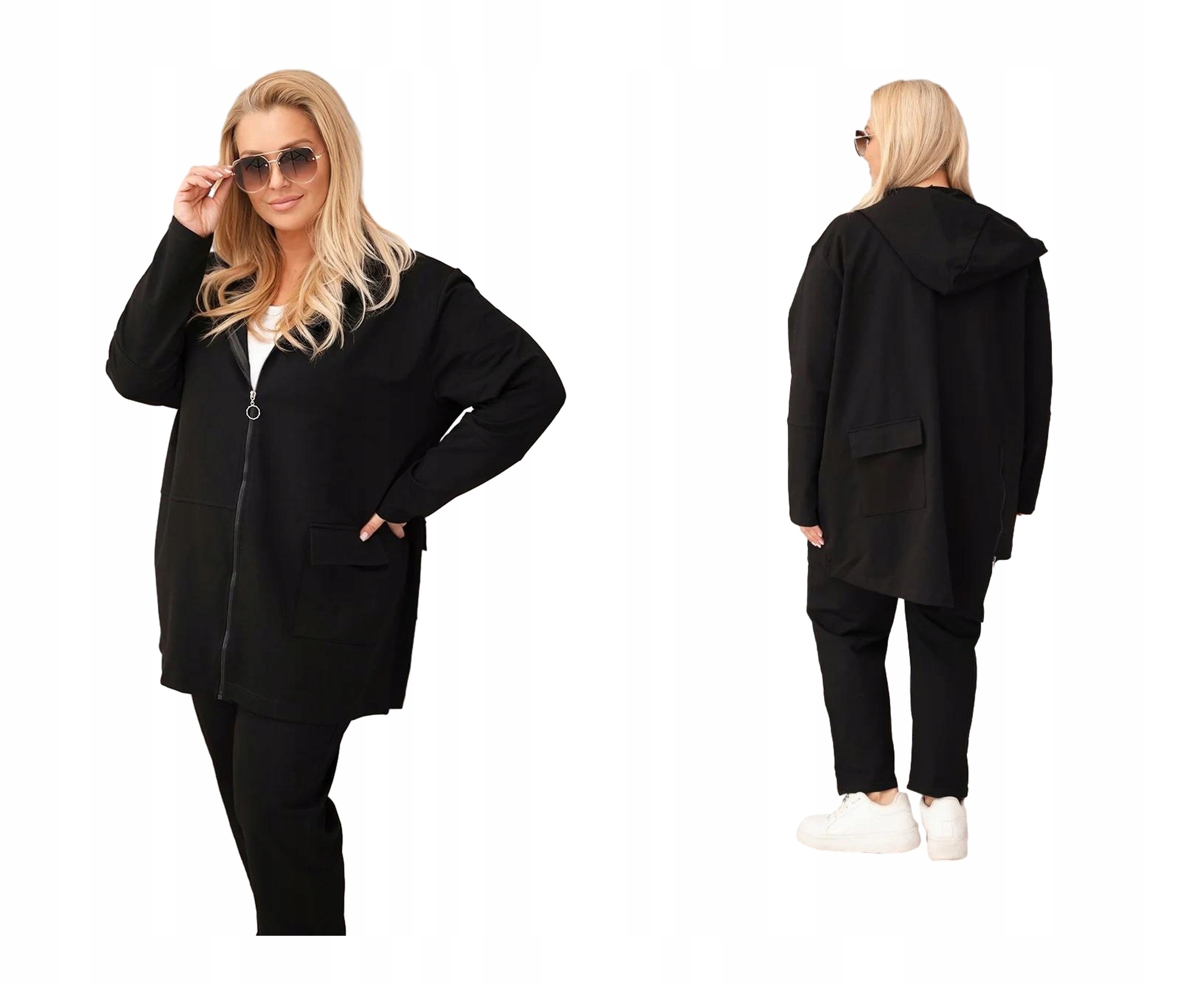 Černý dámský bavlněný komplet Plus Size s mikinou 4XL/5XL