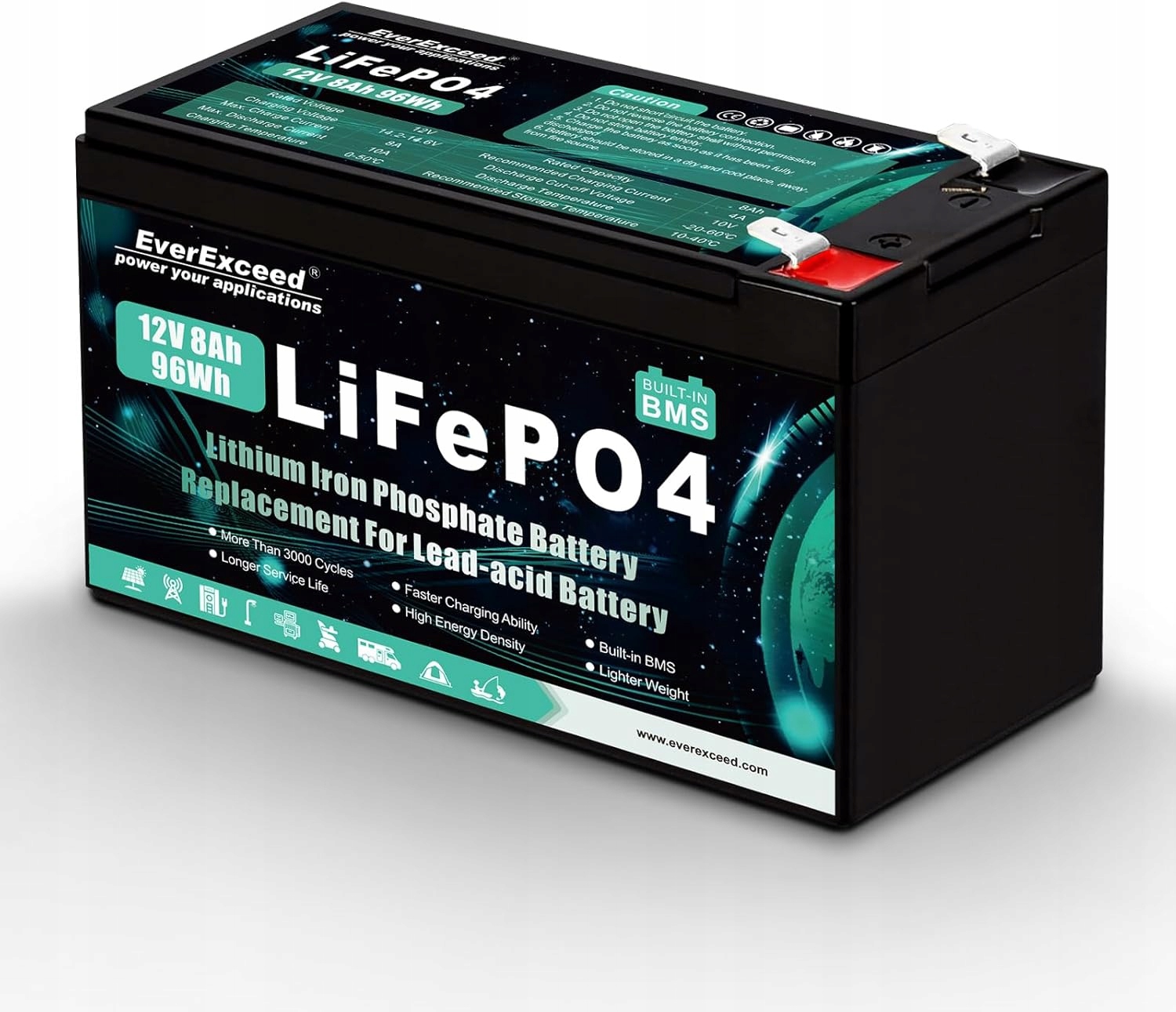 Akumulátor 8AH 12V 96WH Everexceed LIFEPO4 Pro Ups 3000+ Cyklů