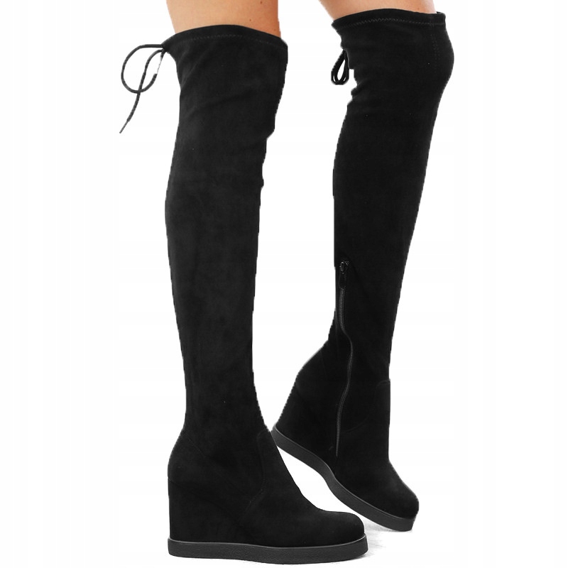Czarne kozaki damskie za kolano koturn NS362 r.37