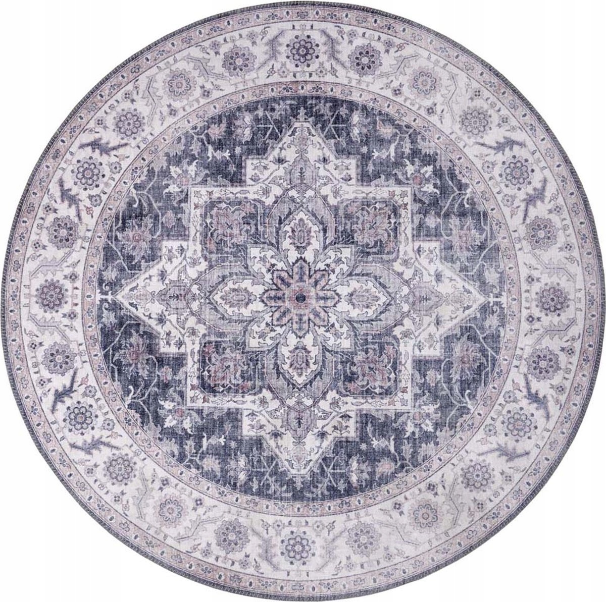 Orientálny fialovo ružový okrúhly koberec s plochým tkaním, vzor Vintage 160 cm