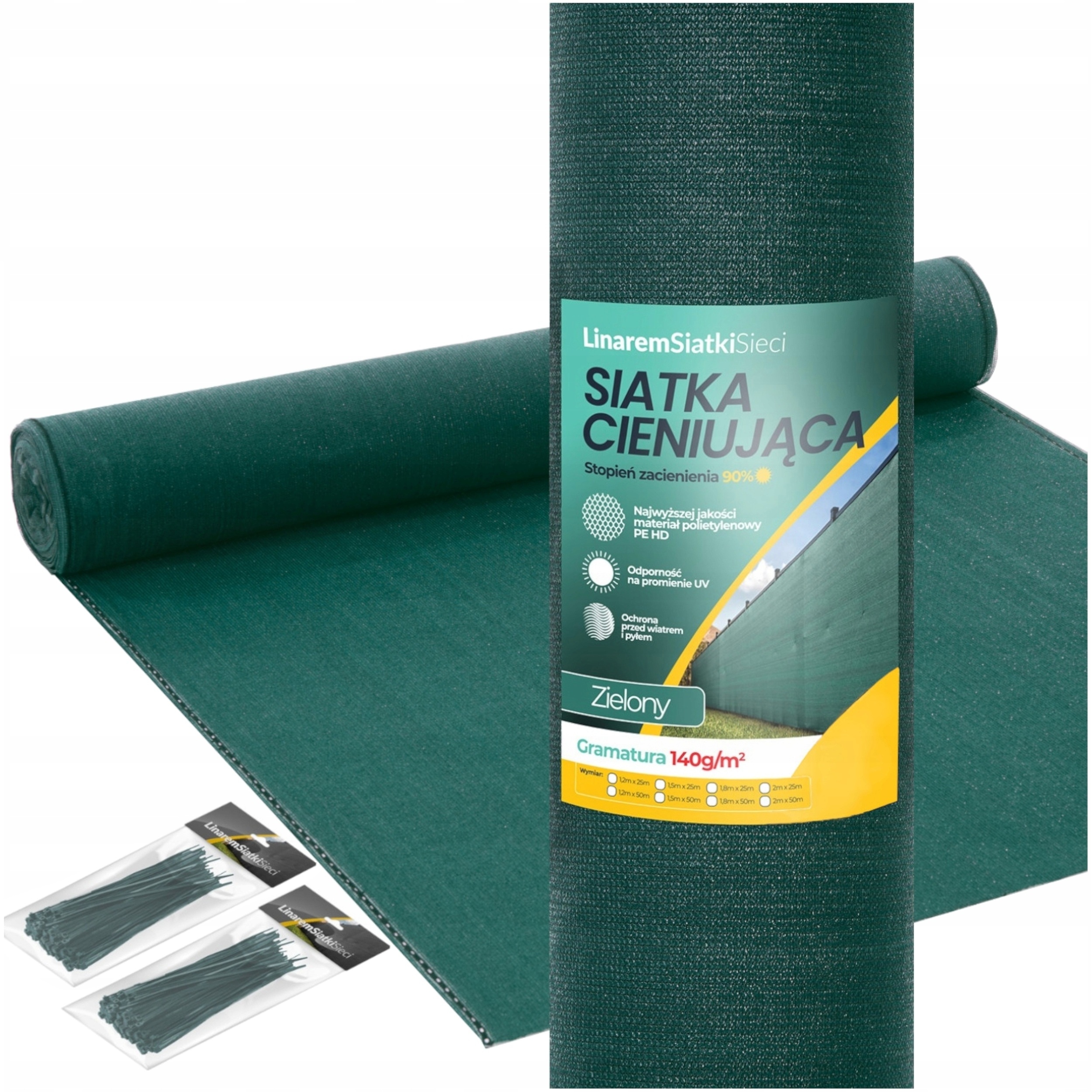 Siatka Cieniująca 90% Zielona 1,5x50m Maskująca Na Ogrodzenie Płot +uv