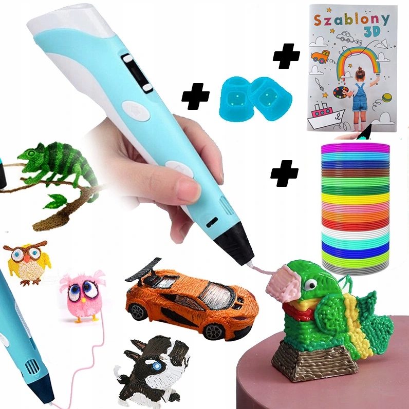 DŁUGOPIS 3D PRO + 100M WKŁADÓW + KSIĄŻKA Z WZORAMI DRUKARKA DLA DZIECI
