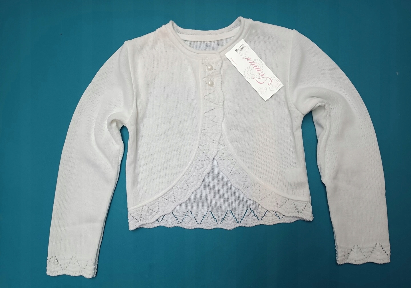ELEGANCKI SWETEREK BOLERKO DZIEWCZĘCE BIAŁE 146 Marka Jomar