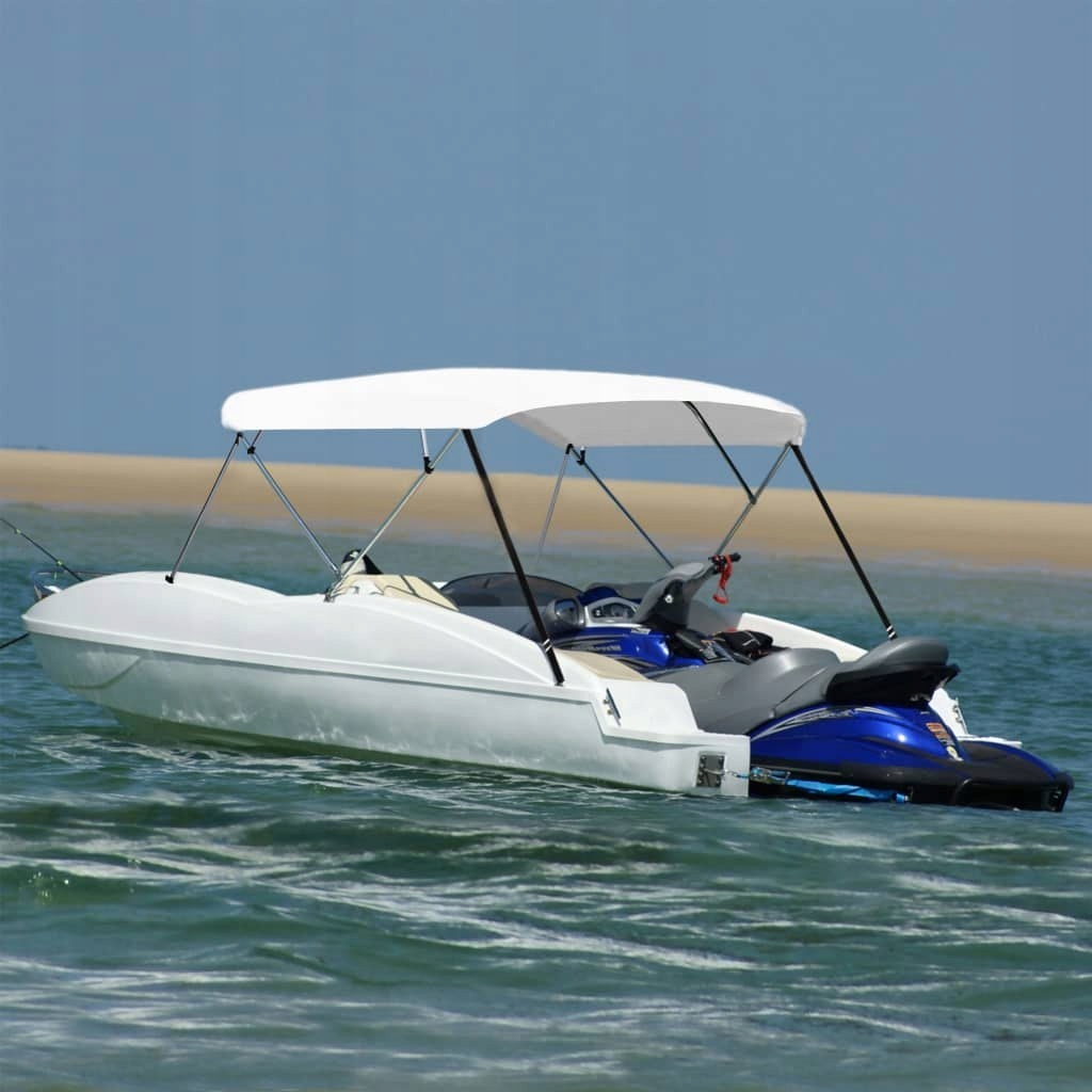 Bimini stříška pro lodě, 4 tyče, bílá, 243 x (230-244) x 137 cm