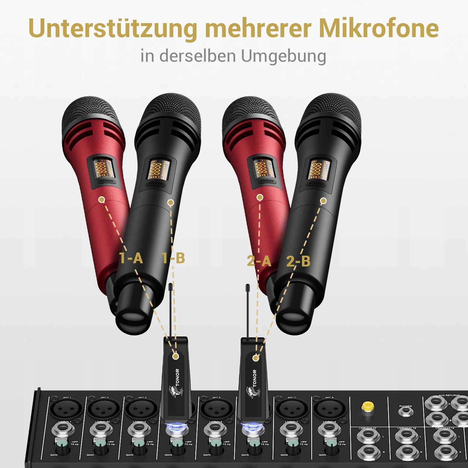 TONOR Zestaw Mikrofonów Bezprzewodowych UHF Karaoke Do Śpiewu i Imprez — miniatura 7