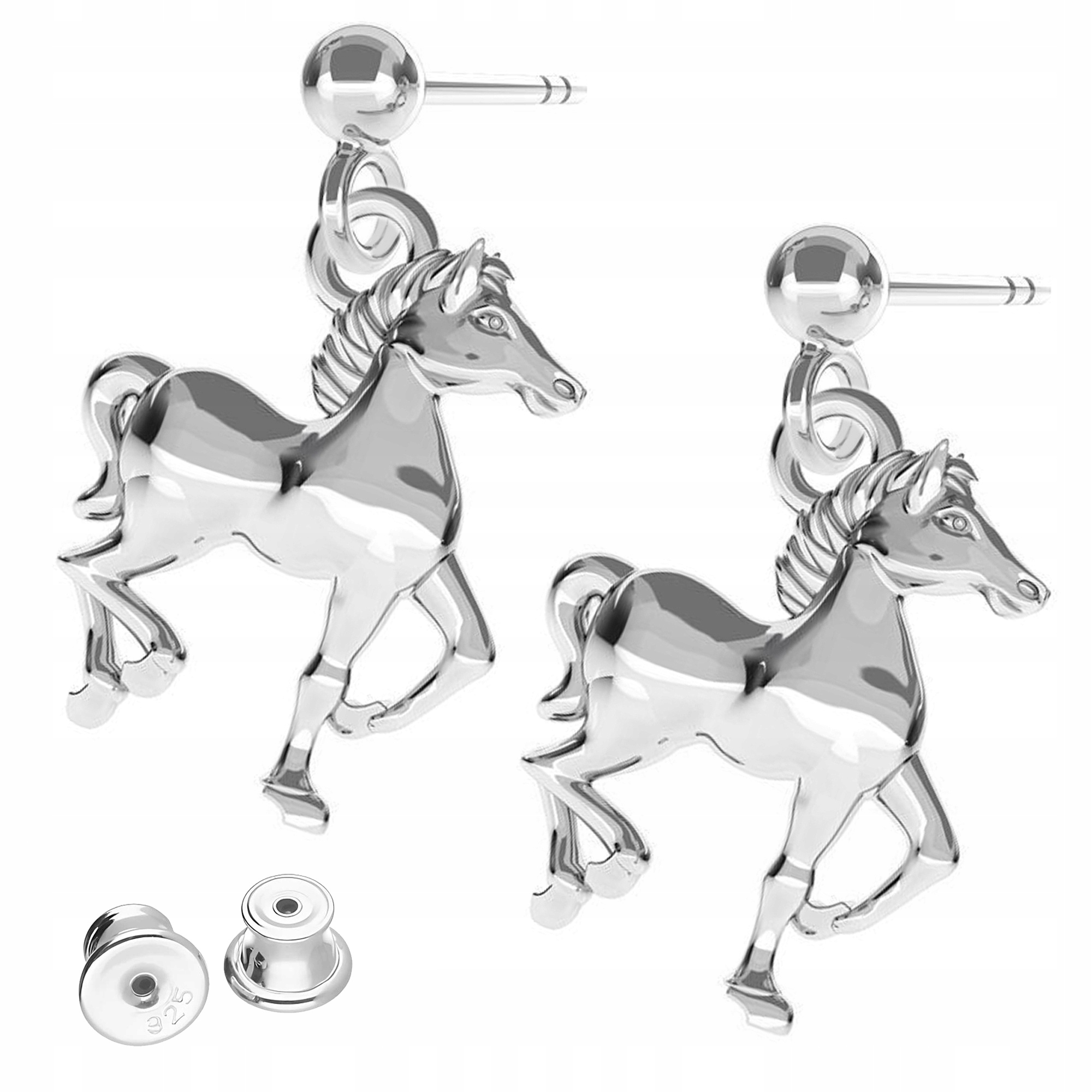 Stříbrné Náušnice s koňmi Kůň Poníci Koníci Stříbro 925