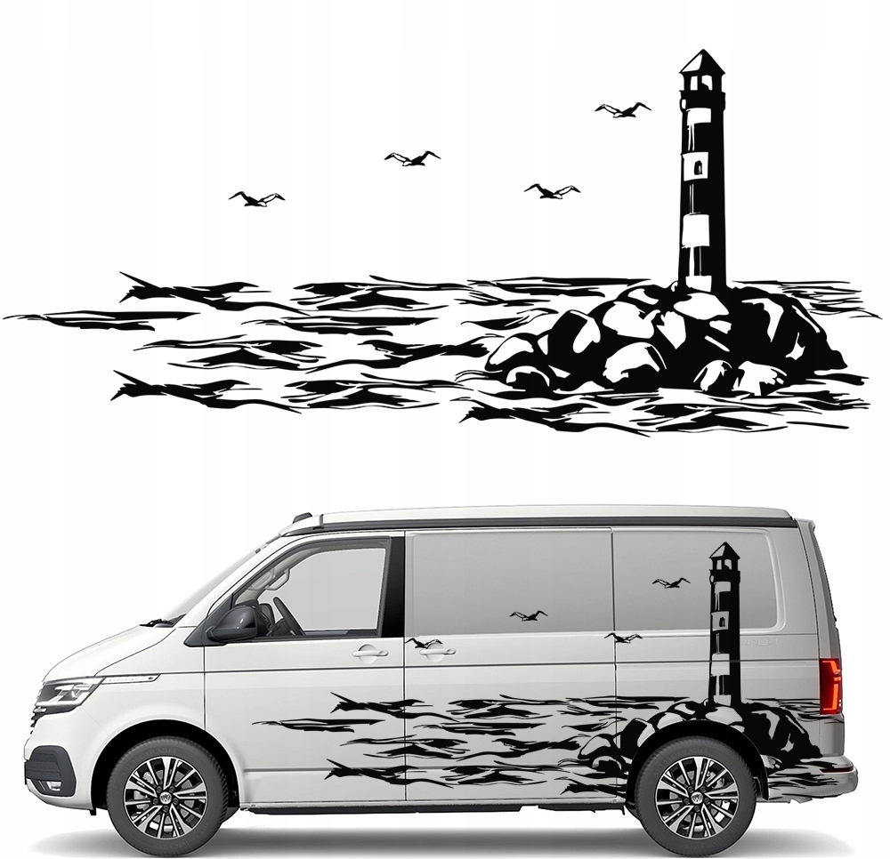 Samolepka Grafika na karavan a přívěs Maják Mewy Moře 90x204