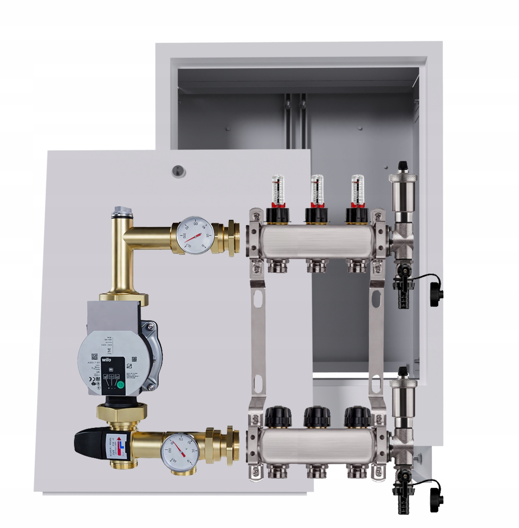 Nerezový rozdělovač pro podlahu 3 s podomítkovou schránkou Pumpa Wilo