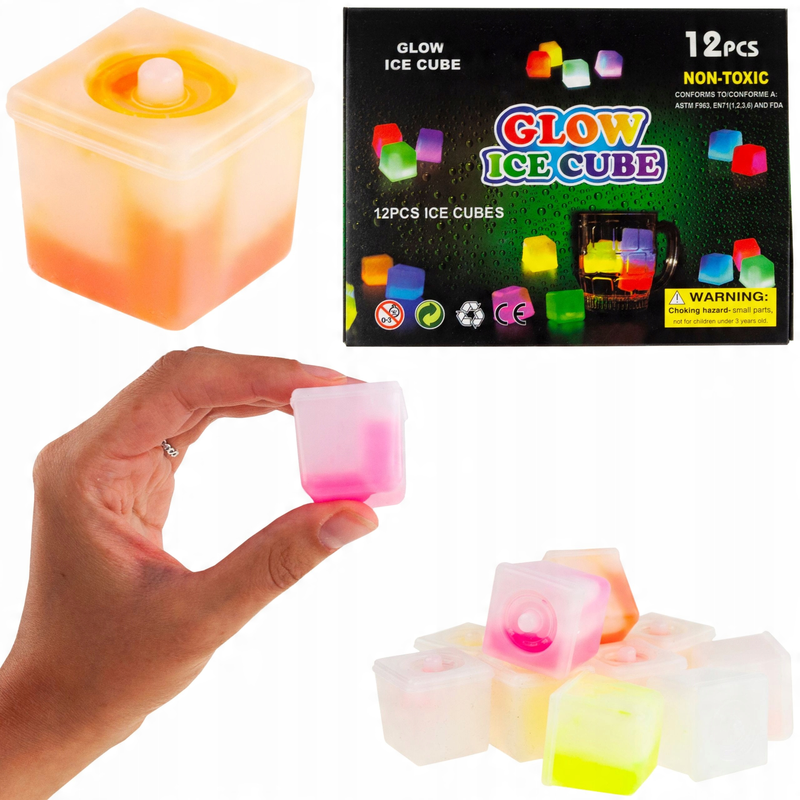 

Kostki Lodu świecące kolorowe Fluo 12szt kostka ic