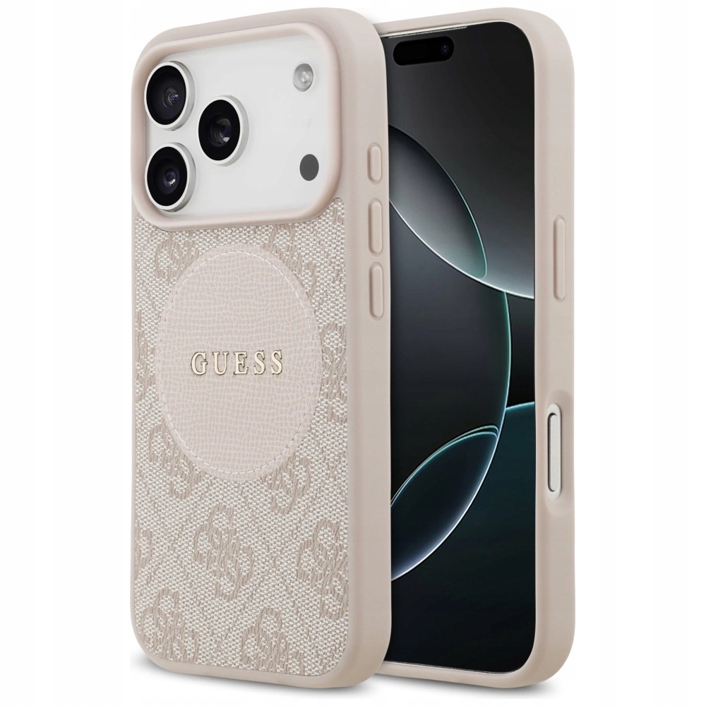 Pouzdro Guess 4G Circle Classic Logo MagSafe pro Apple iPhone 17 Pro, růžové