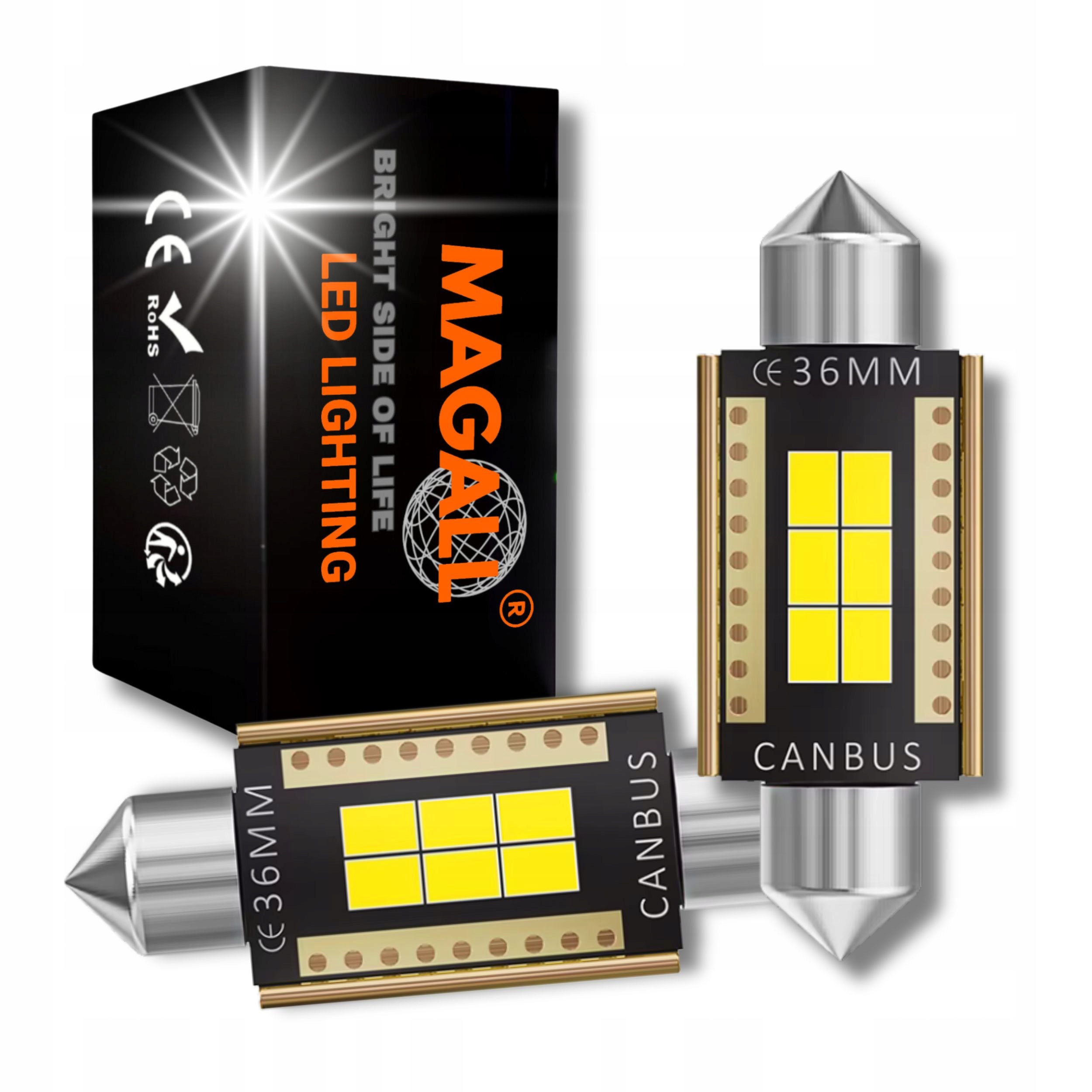 Żarówki C5W Led 36mm Canbus 6000K Magall M1 białe wnętrza tablicy bagażnika