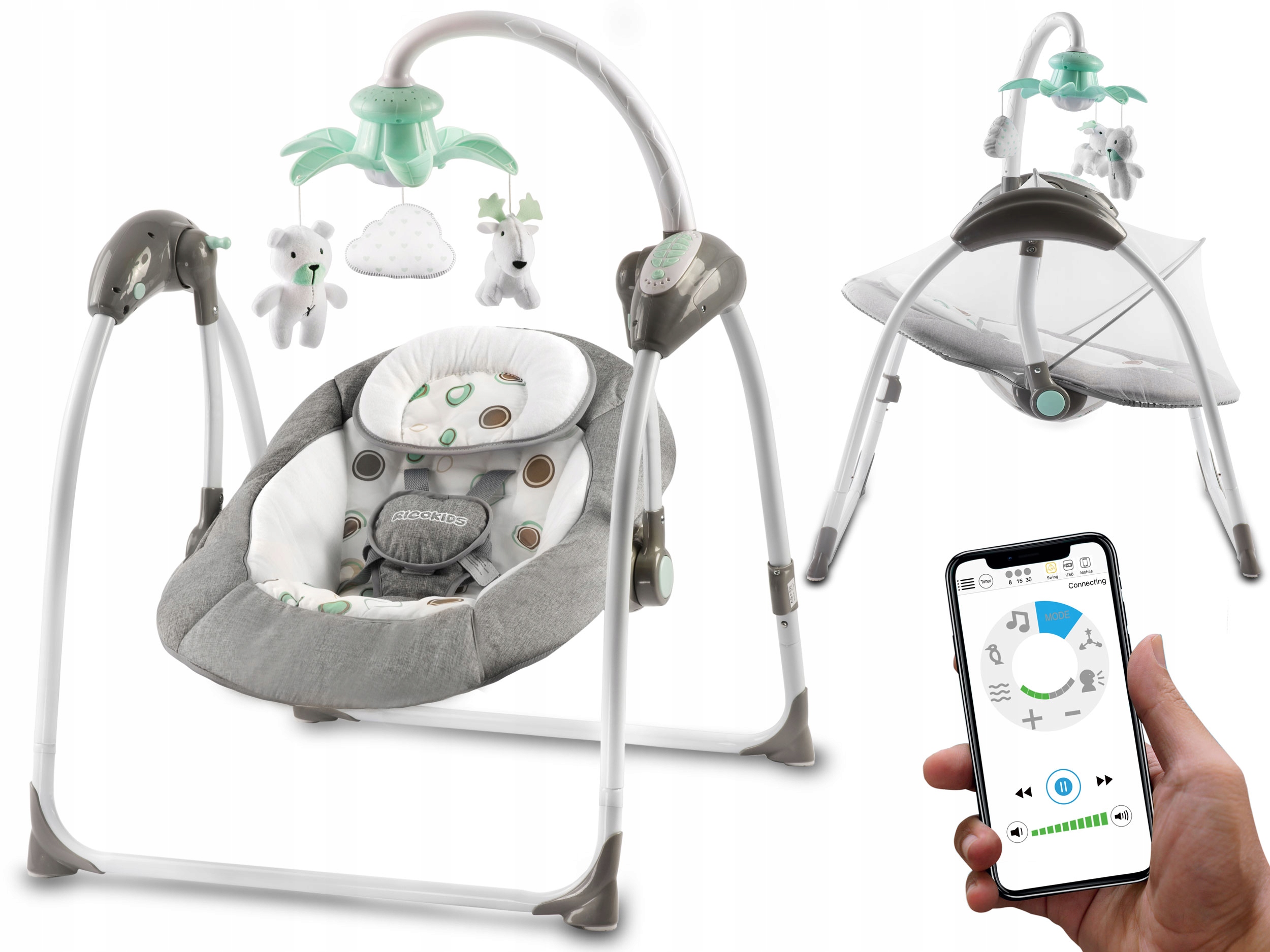 Leżaczek Bujaczek Automatyczny z muzyką Kołyska Multifunkcyjny Bezpieczny Waga dziecka 0 - 9 kg