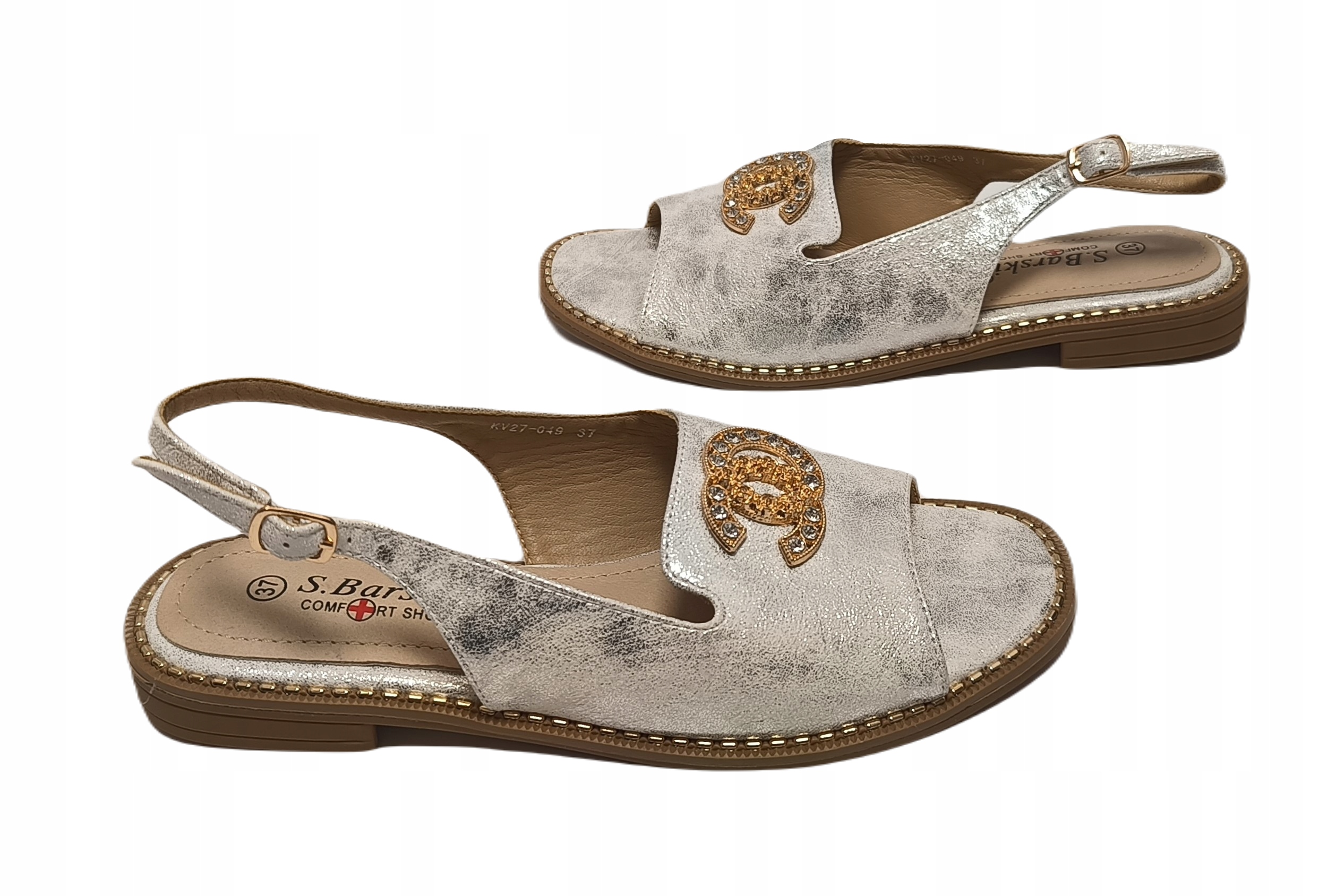 komfort sandály ozdoba zirkony S.barski KV27-049 wht stříbrný r36