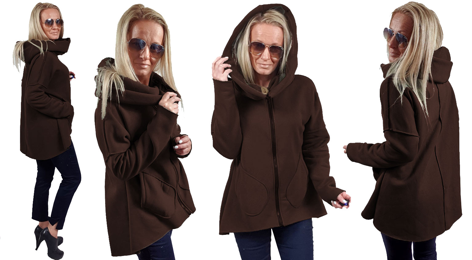 

Asymetryczna Bluza Tunika Kardigan Komin Kaptur Xs