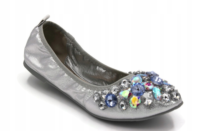 

C87 Silver Srebrne Baletki Z Kamieniami R.36