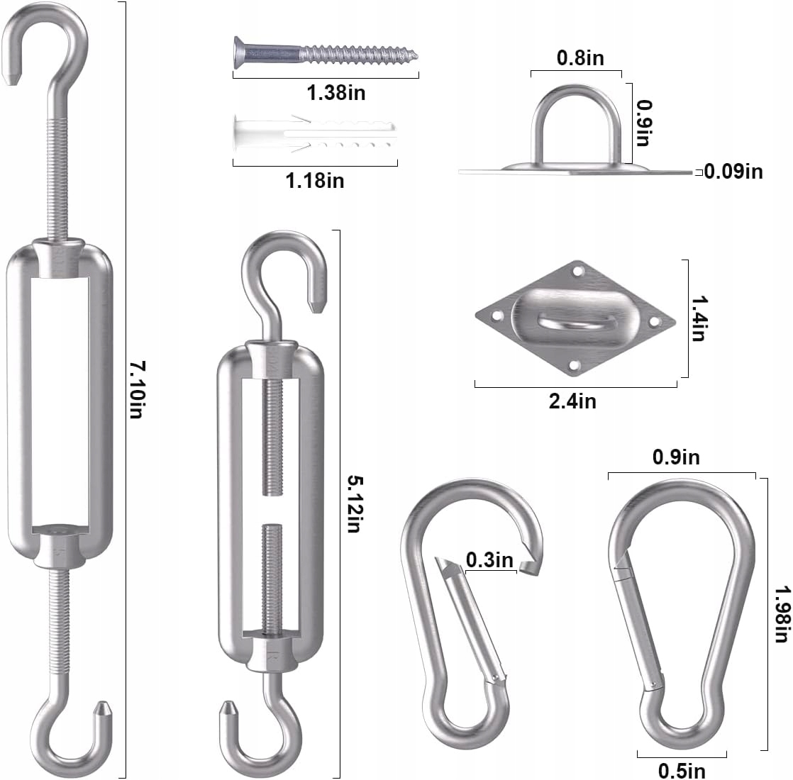 ZESTAW DO MONTAŻU ŻAGLI PRZECIWSŁONECZNYCH ZE STALI NIERDZEWNEJ