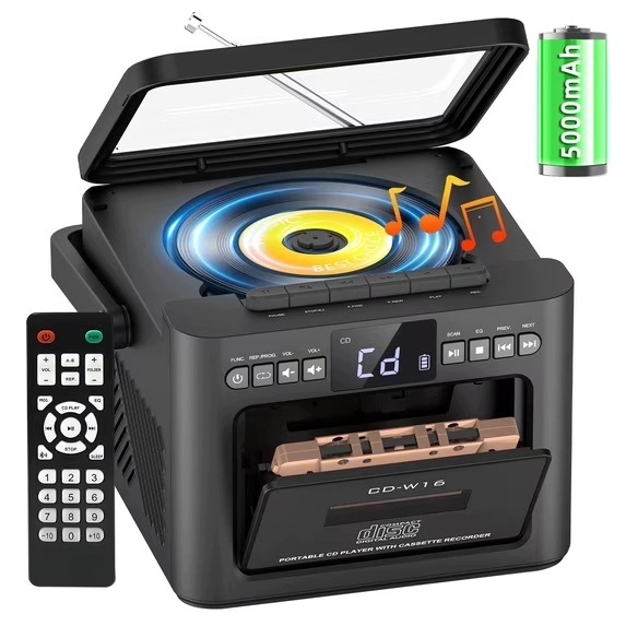 Prenosný CD Prehrávač S Bluetooth Rádiom Fm Usb, Led Diaľkové Ovládanie, Kazetový