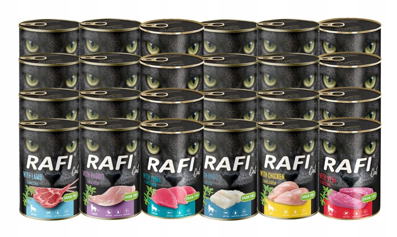 Mokré krmivo pro kočky Rafi MIX 6 příchutí 24x400g Dolina Noteci