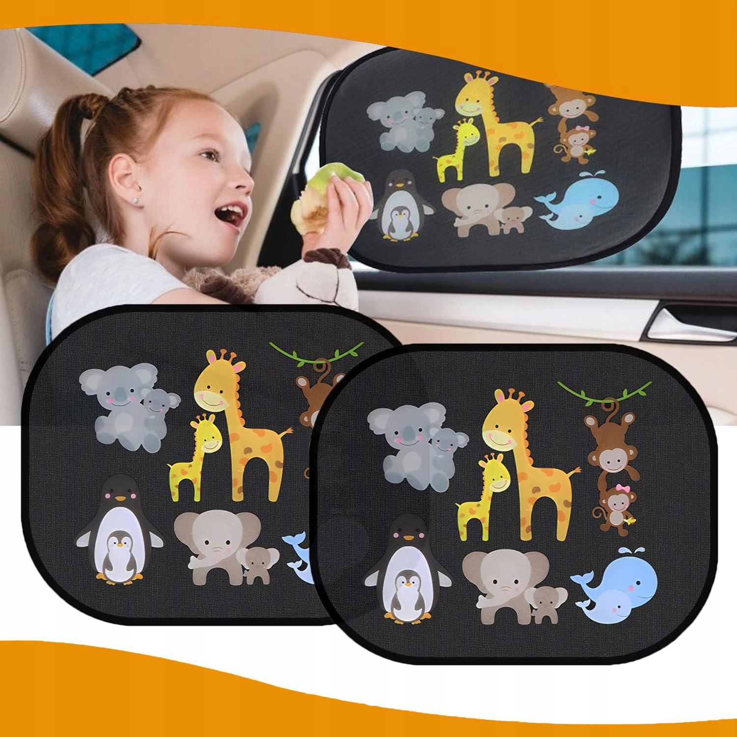 OSŁONA PRZECIWSŁONECZNA DO SAMOCHODU DLA DZIECI NA BOCZNĄ SZYBĘ OKNA 2 SZT Kolor czerń