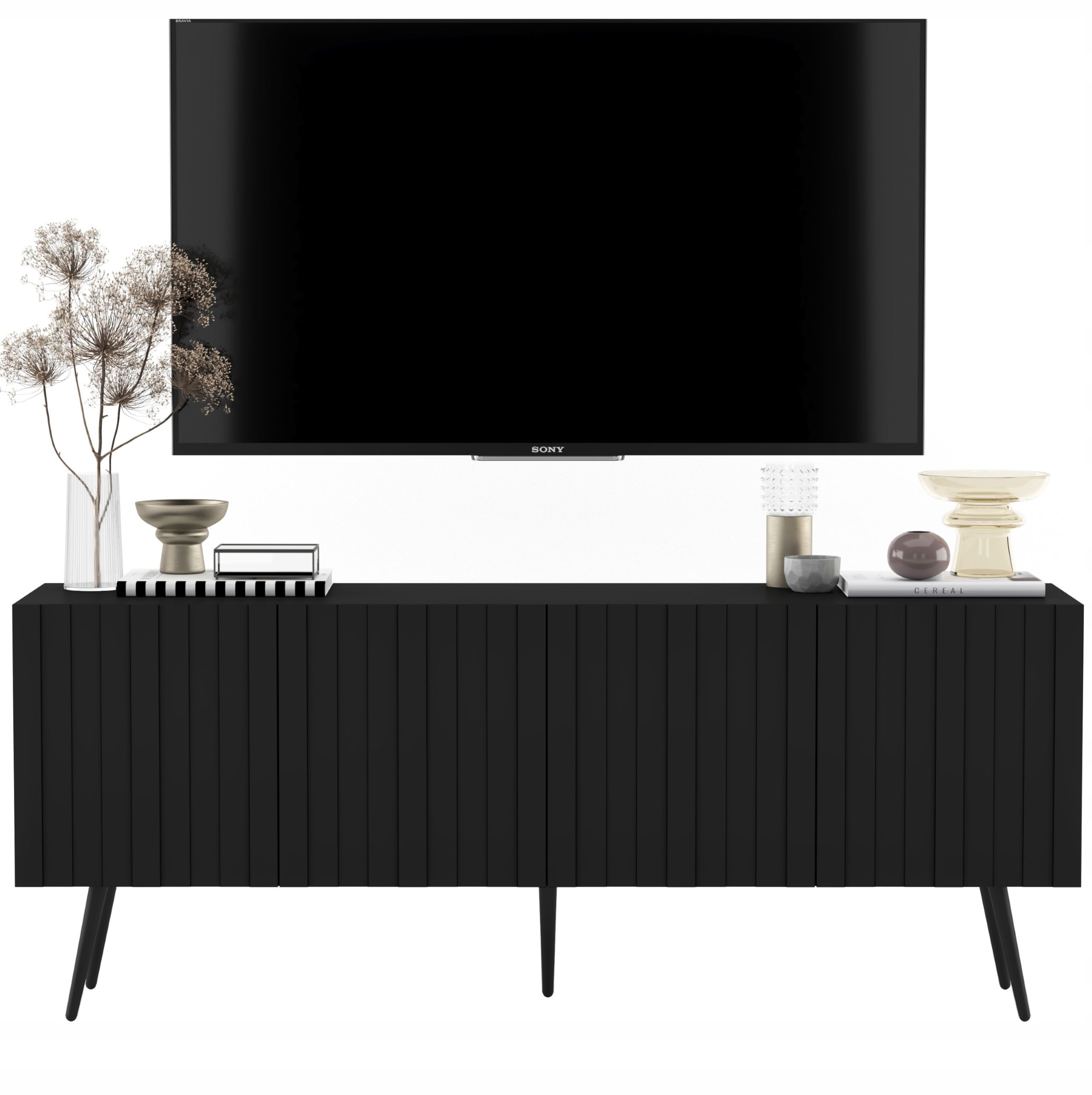 Loft Szafka RTV Czarny Mat Nowoczesna Metalowe Nogi 150 cm Industrialna Mat