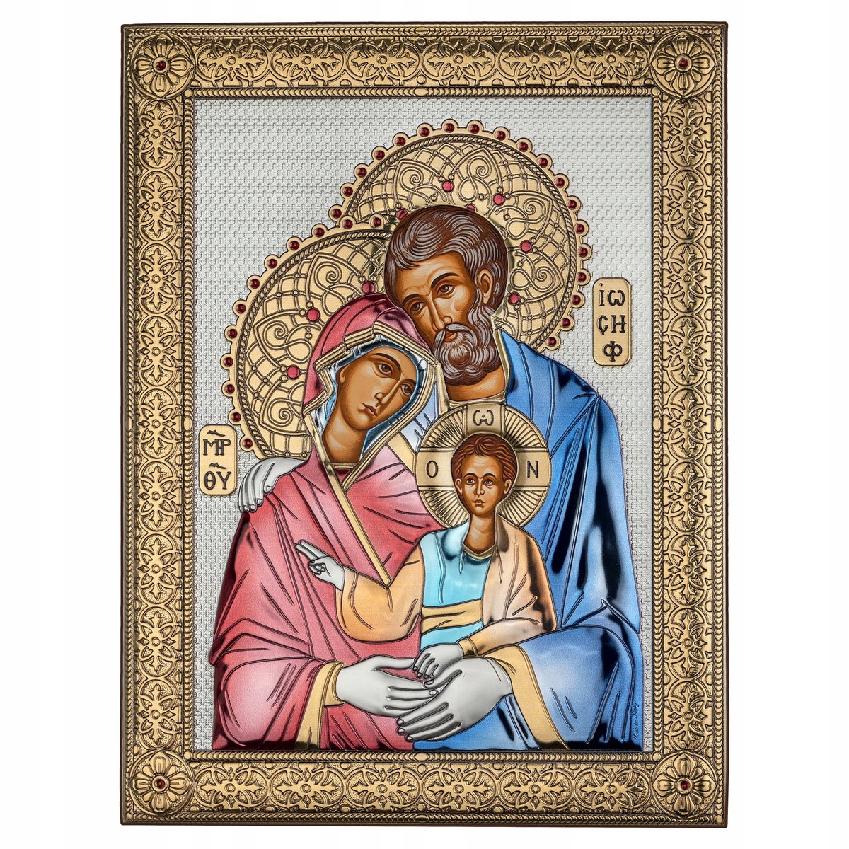 Ikona Świętej Rodziny ze srebra z kolorami Rozmiar: 21x28 cm