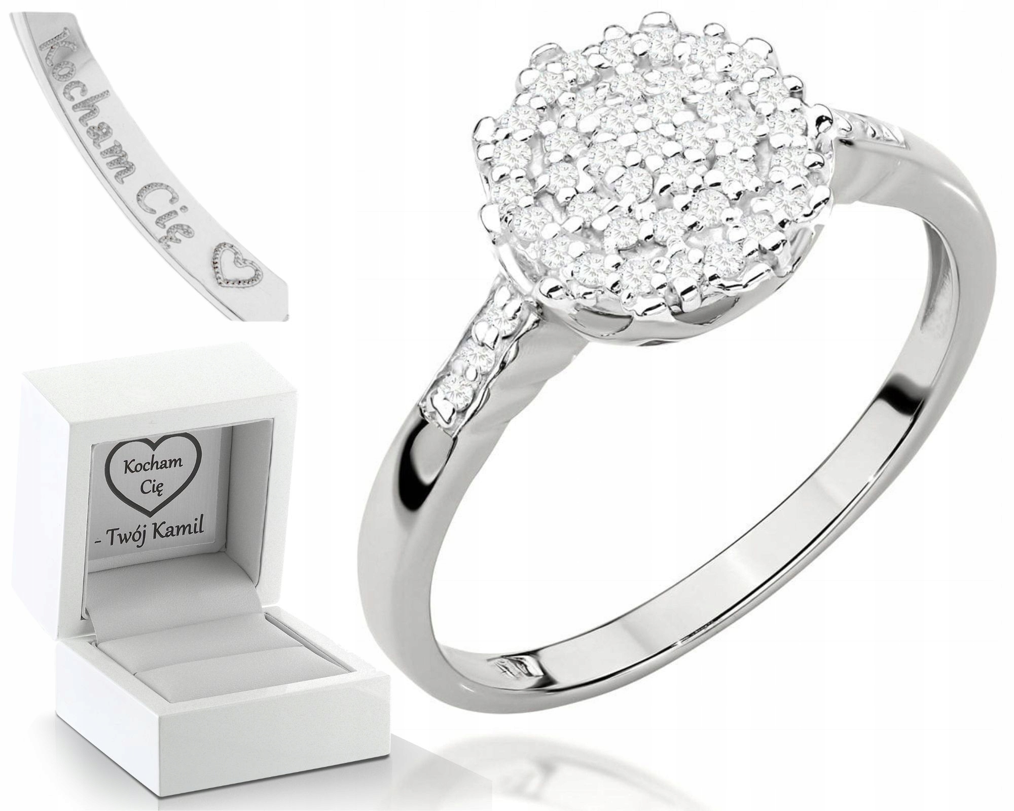 Bílé Zlato Prstýnek S Brilianty Gravírování 585 Bonus Dárek