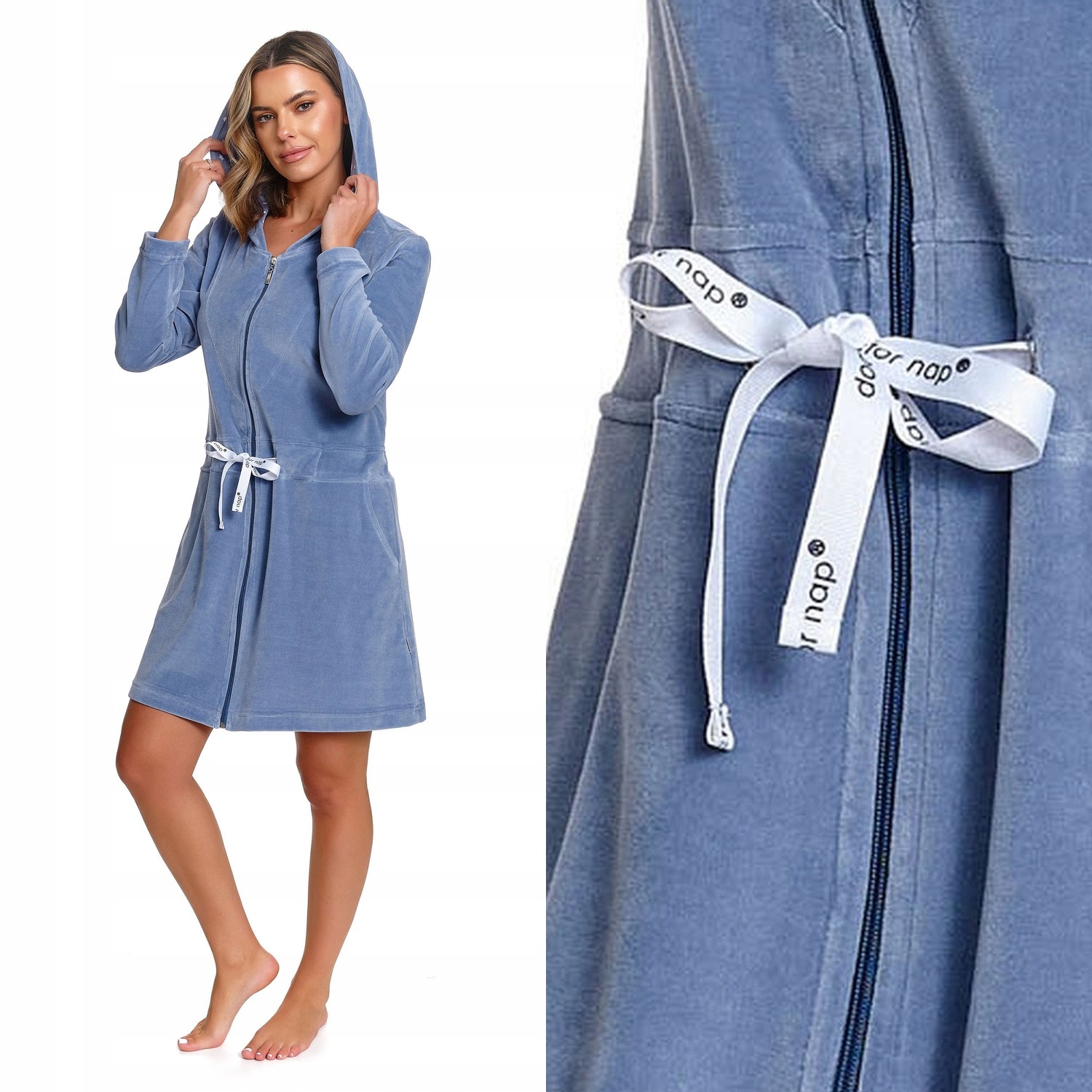 Dámský župan Doctornap Swo 1008 sky blue plus s kapucí a bavlnou 2XL