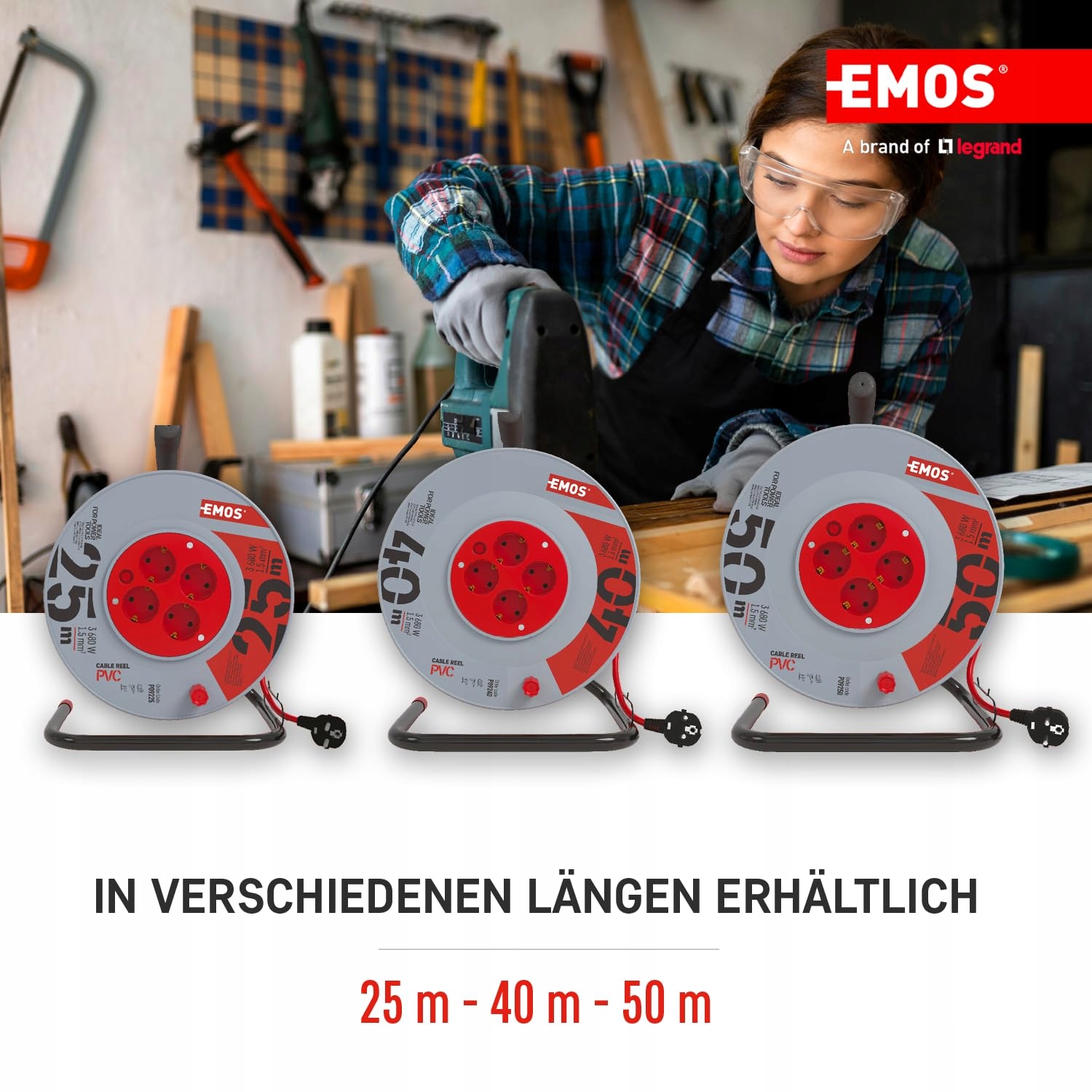 EMOS Kabel Na Bębnie 40m 4 Gniazda Schuko 230V 16A 3680W PVC IP20 Wewnątrz — miniatura 4