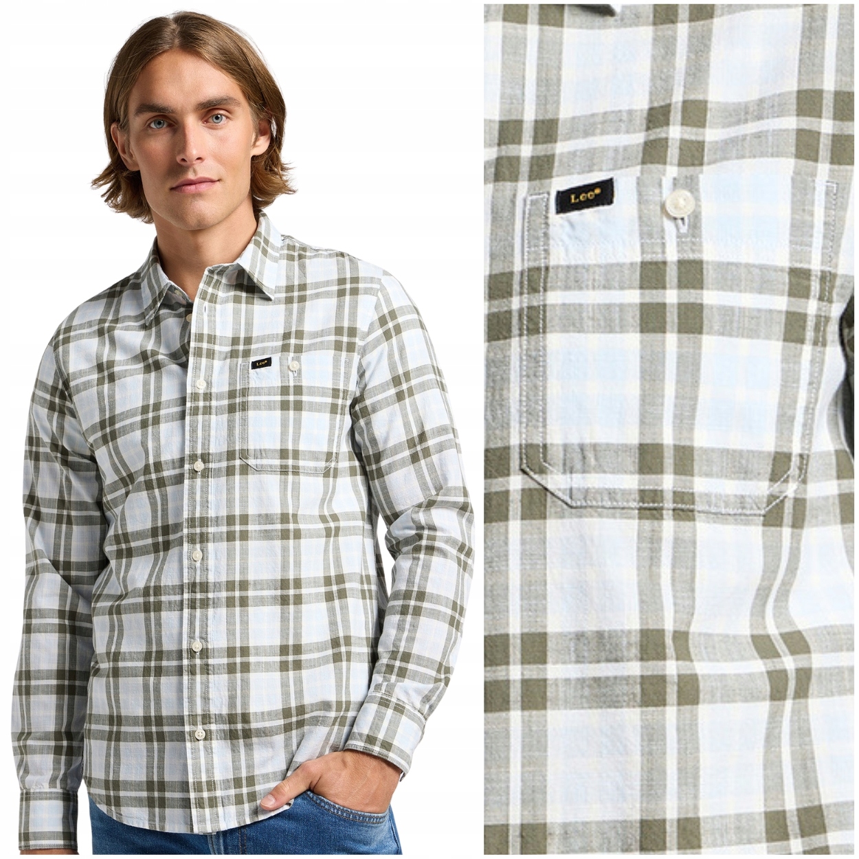 Lee Leesure Shirt Olive Grove Ecru bavlněná kostkovaná košile Regular Fit M