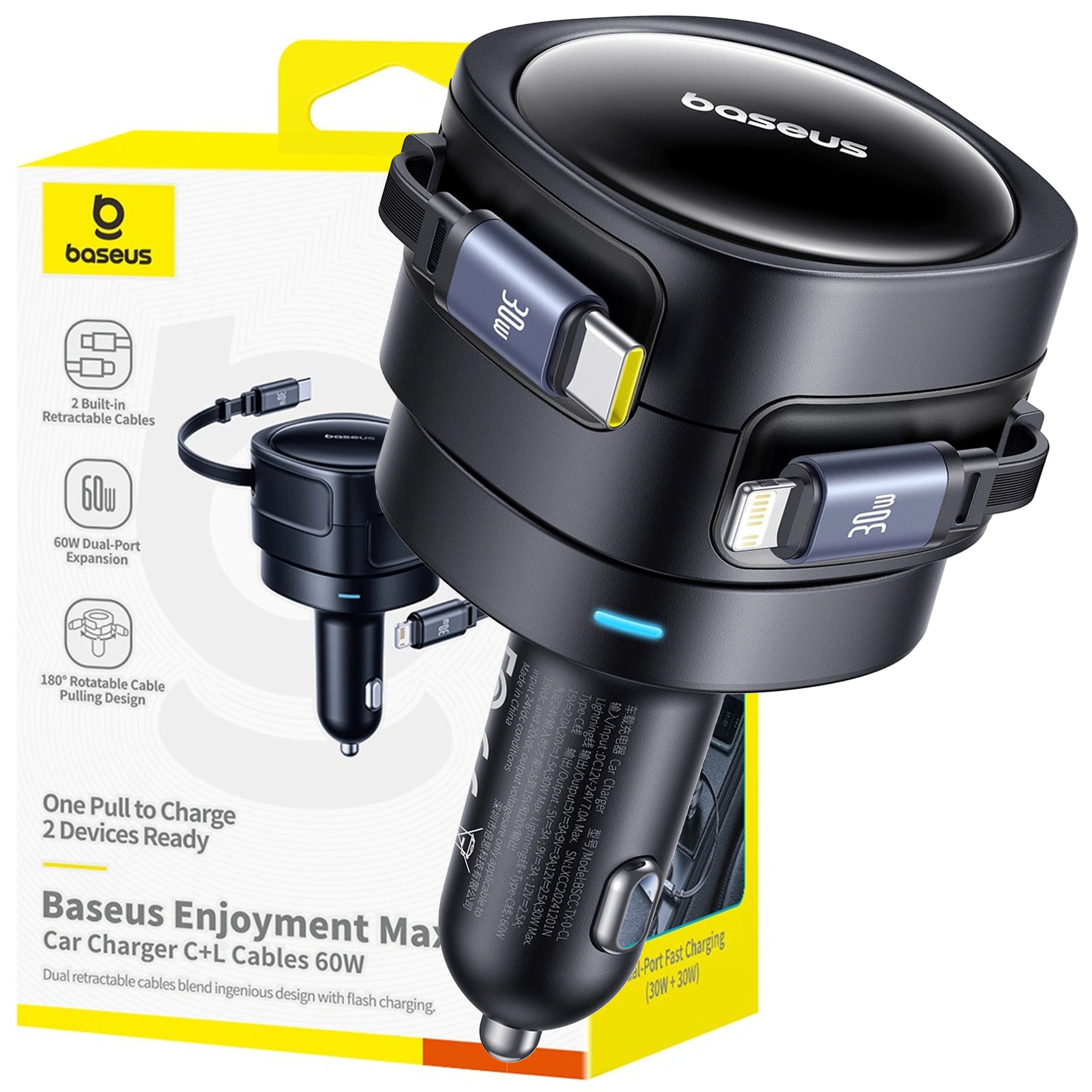 Automobilová Baseus 60W Svinovací Kabely Usb-c Lightning 80 CM