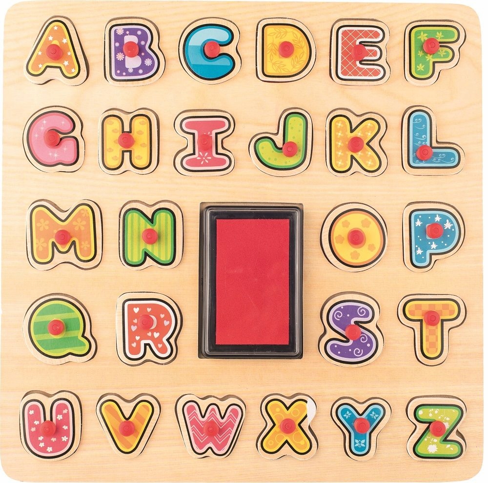 

Drewniany Zestaw Stempelki Puzzle Abc z Tuszem