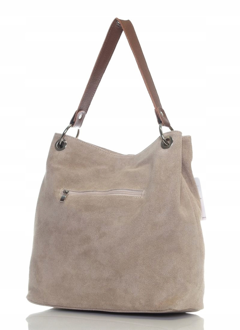 VERA PELLE Włoska Zamszowa TOREBKA worek SKÓRA ZJ2 Szerokość produktu 34 cm