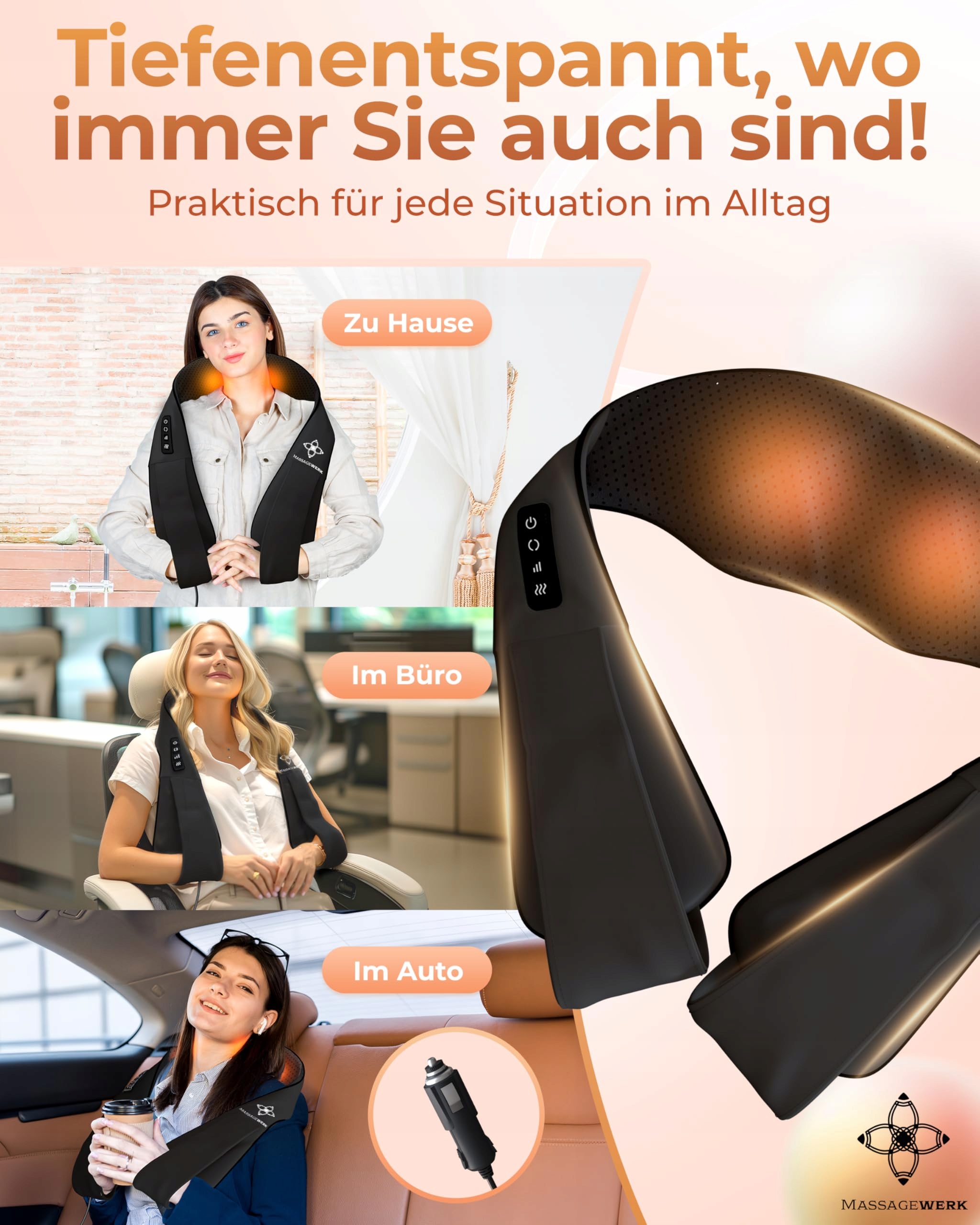 MASSAGEWERK Shiatsu Masażer Pleców i Szyi z Funkcją Podgrzewania — miniatura 7