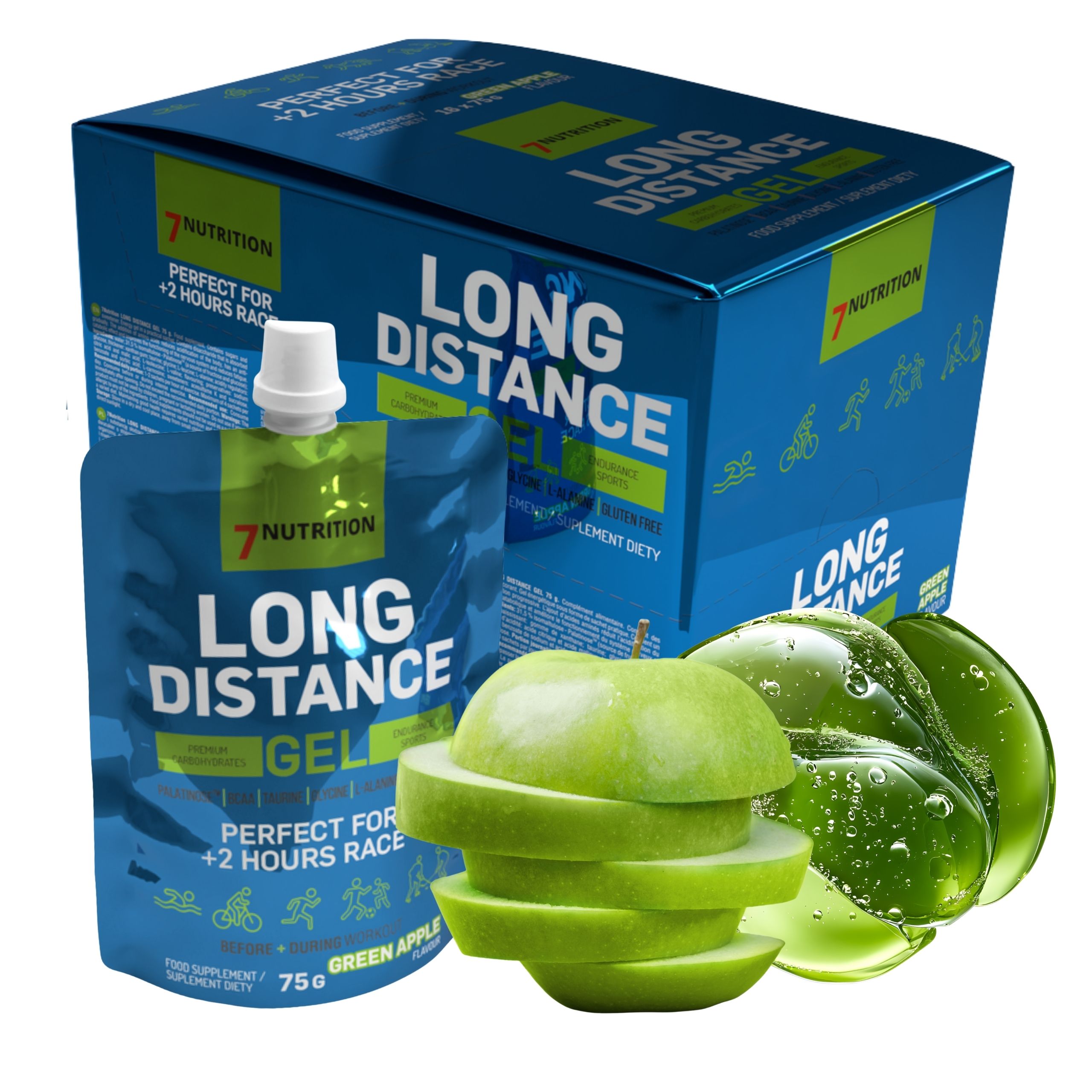Energetické gely pro běžce 7Nutrition Long Distance Isomaltulóza x16
