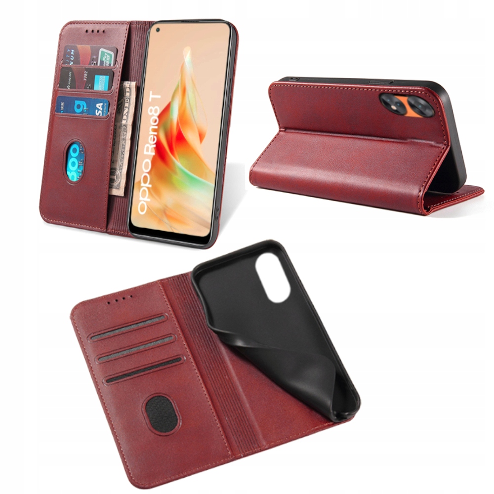 Etui SKÓRZANE do Oppo Reno 8T 4G CASE ELEGANCKIE na MAGNES ELEGANCKIE+SZKŁO Marka TeleProtector
