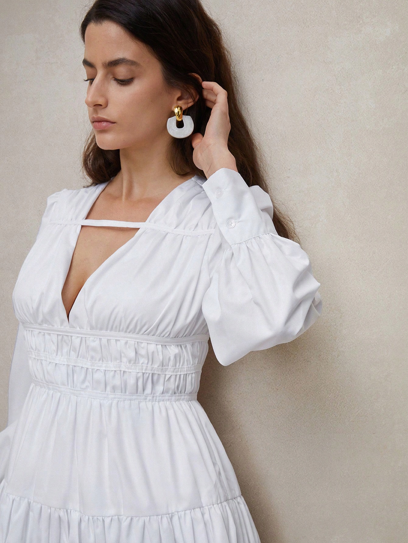 Šaty Košilová Rozkládací Bílá S Výstřihem Do V Elegantní Anewsta M 38