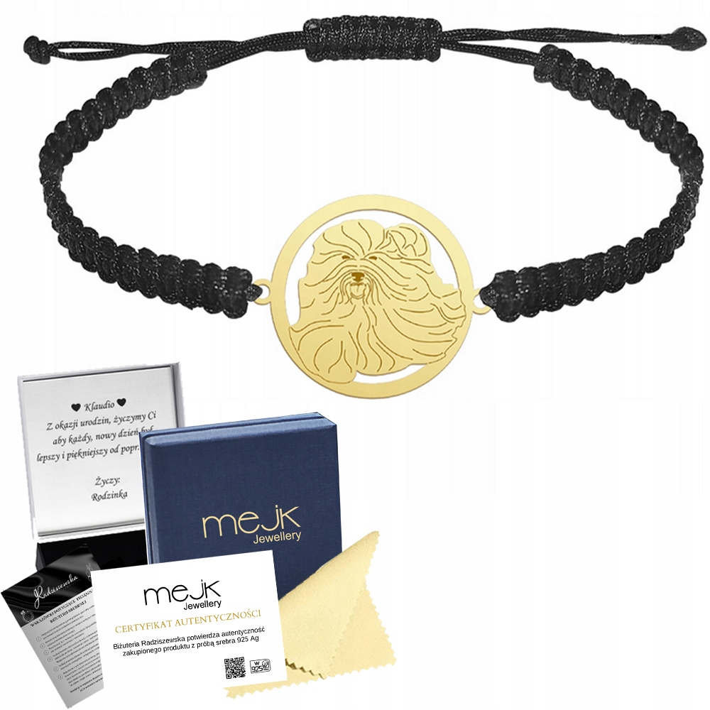 Zlatý náramek z Coton de Tulear 925 Makramé Dárek Gravírování Bonus