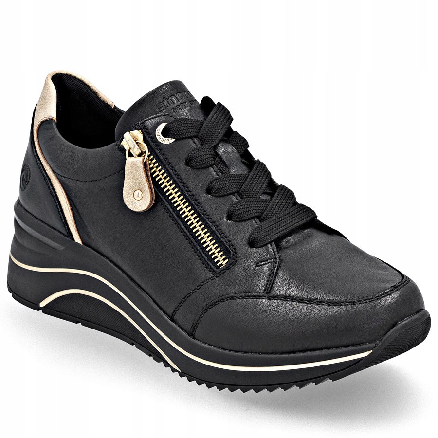 Skórzane sneakersy damskie na koturnie czarne Remonte Rieker D0T03-03 37