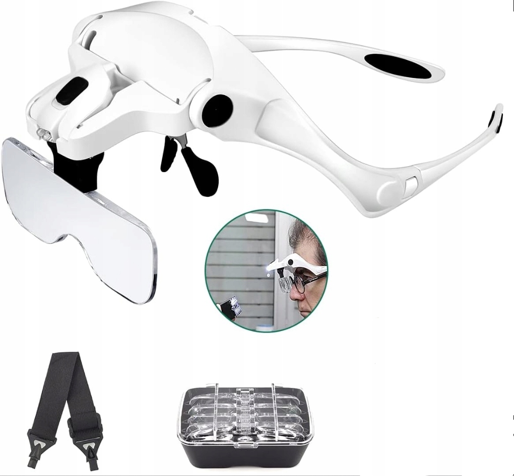 Lupa na głowę z Okulary Precyzyjne Nagłowna Czołowa 2Led,5soczewek,1-3,5X