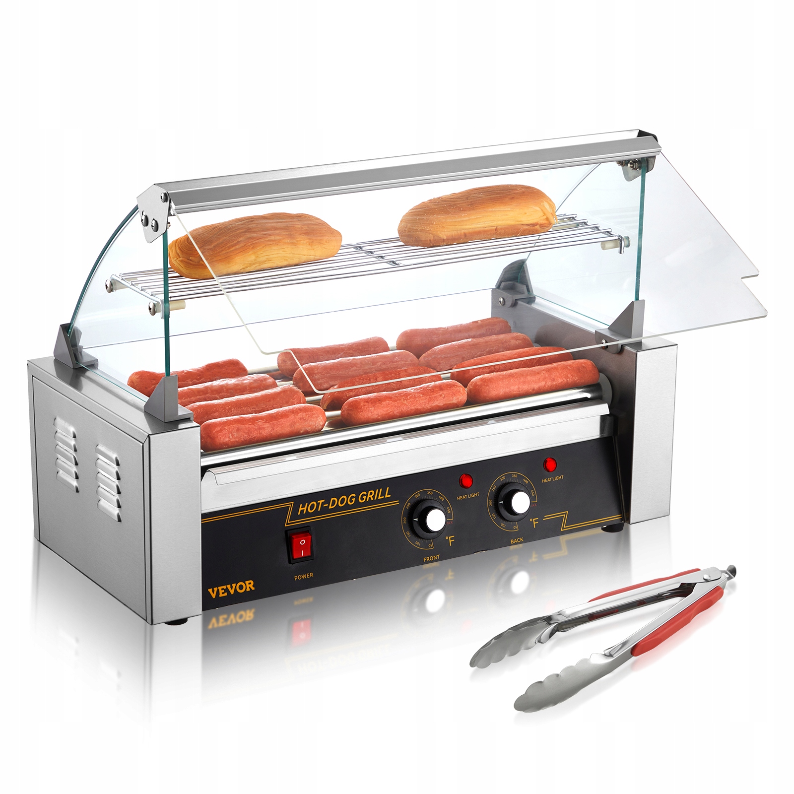 Elektryczny 12 Hot Dog 5 Roller Grill Cooker Machine Backsplash & Półka 1000W