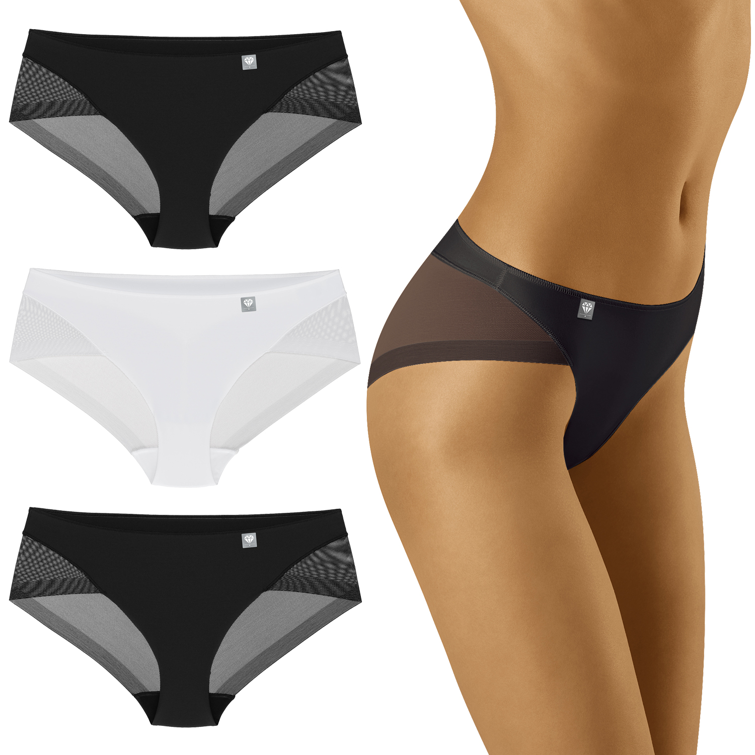 Wolbar Diamond 3517 3-pack Dámské kalhotky Kalhotky černá-černá-bílá L