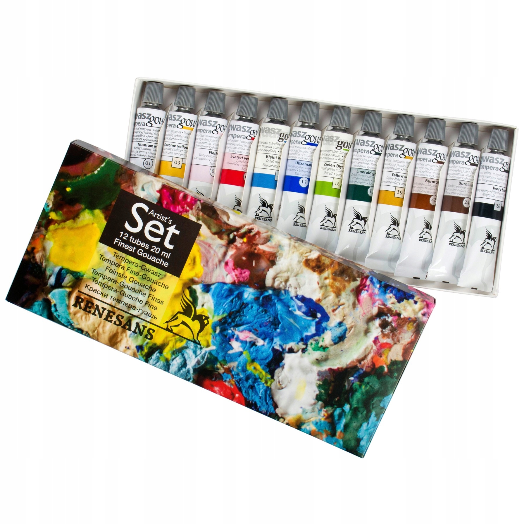 Sada 12 Barev Kvaši temperové tuby Gouache umělecké Renesans 12x 20ml