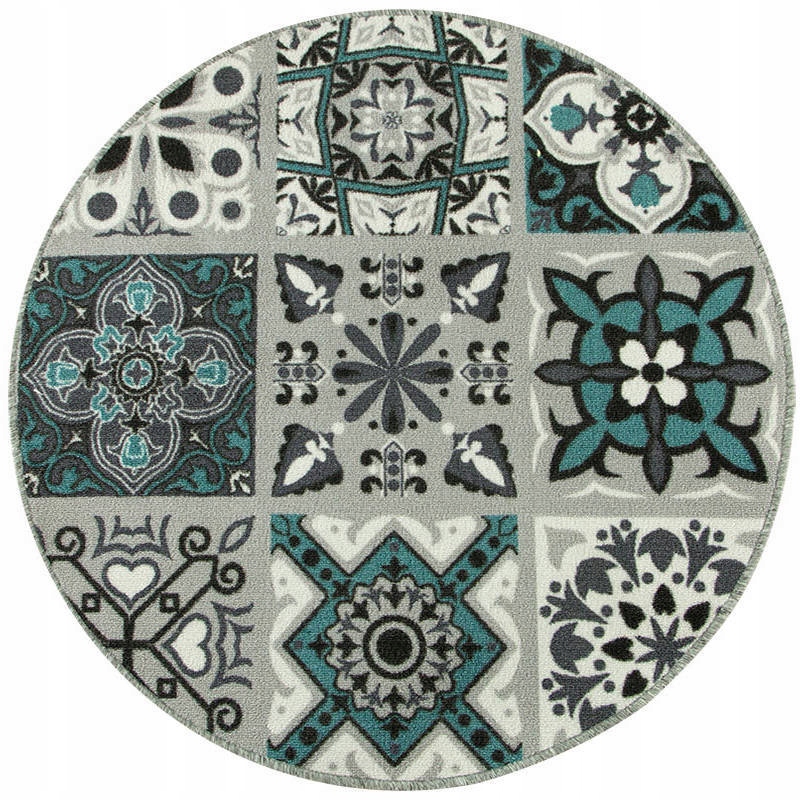 

śr. 100 cm Turkusowy Okrągły Dywan Patchwork Koło